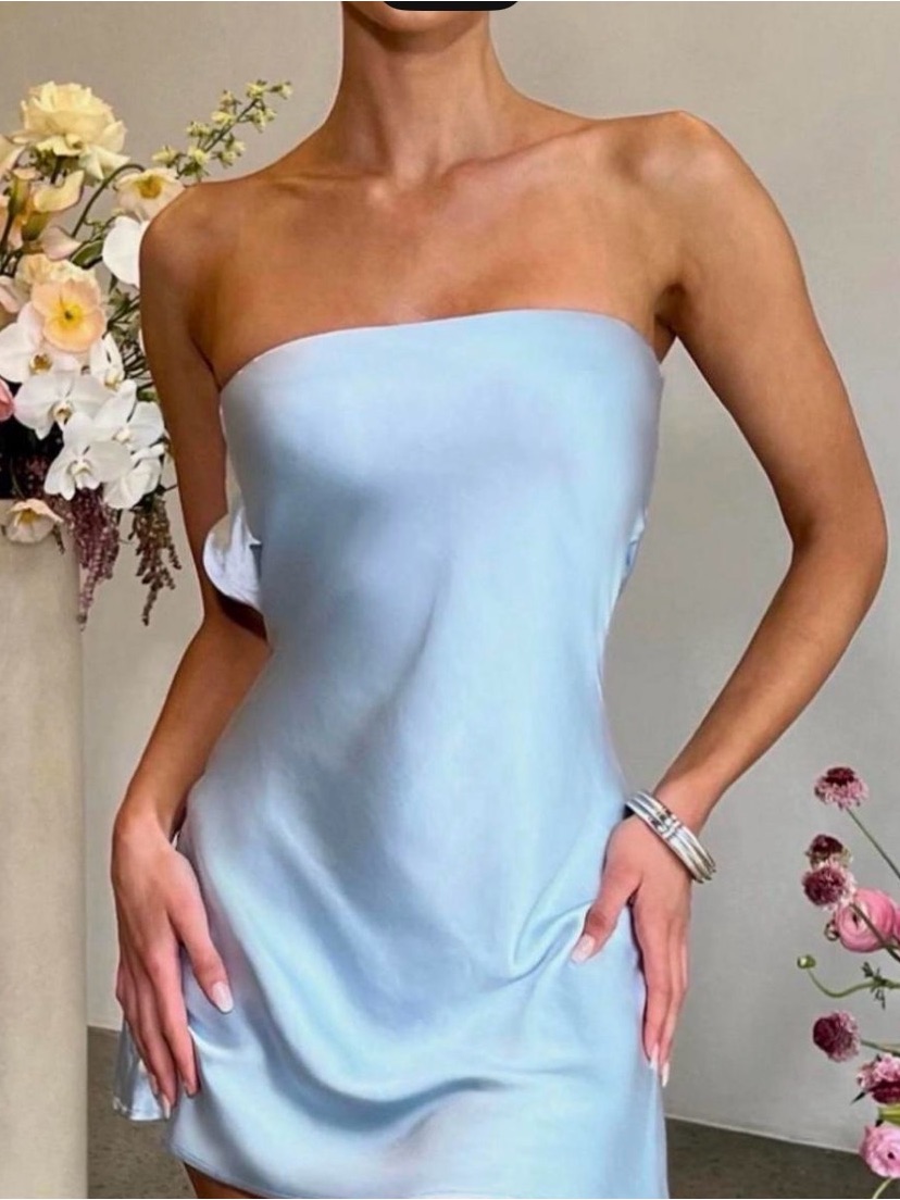 Princess Polly Strapless Baby Blue Satin Mini Dress